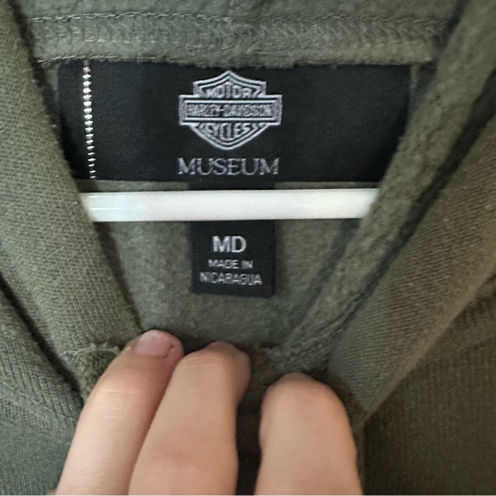 Harley-Davidson Olive Green Cropped Hoodie Sweatshirt - Picture 4 of 5